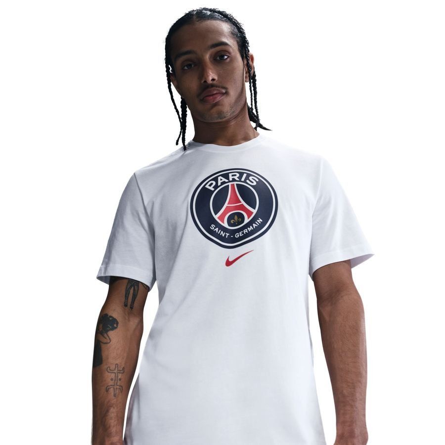 Paris Saint Germain T-Shirt Crest - White-SoccerKits Hub | Buy Soccer Jerseys Online
